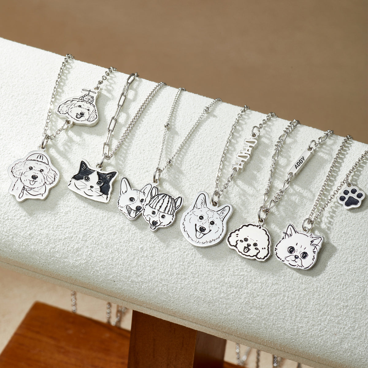 Custom Engraved Silver Necklace with Pet Portrait