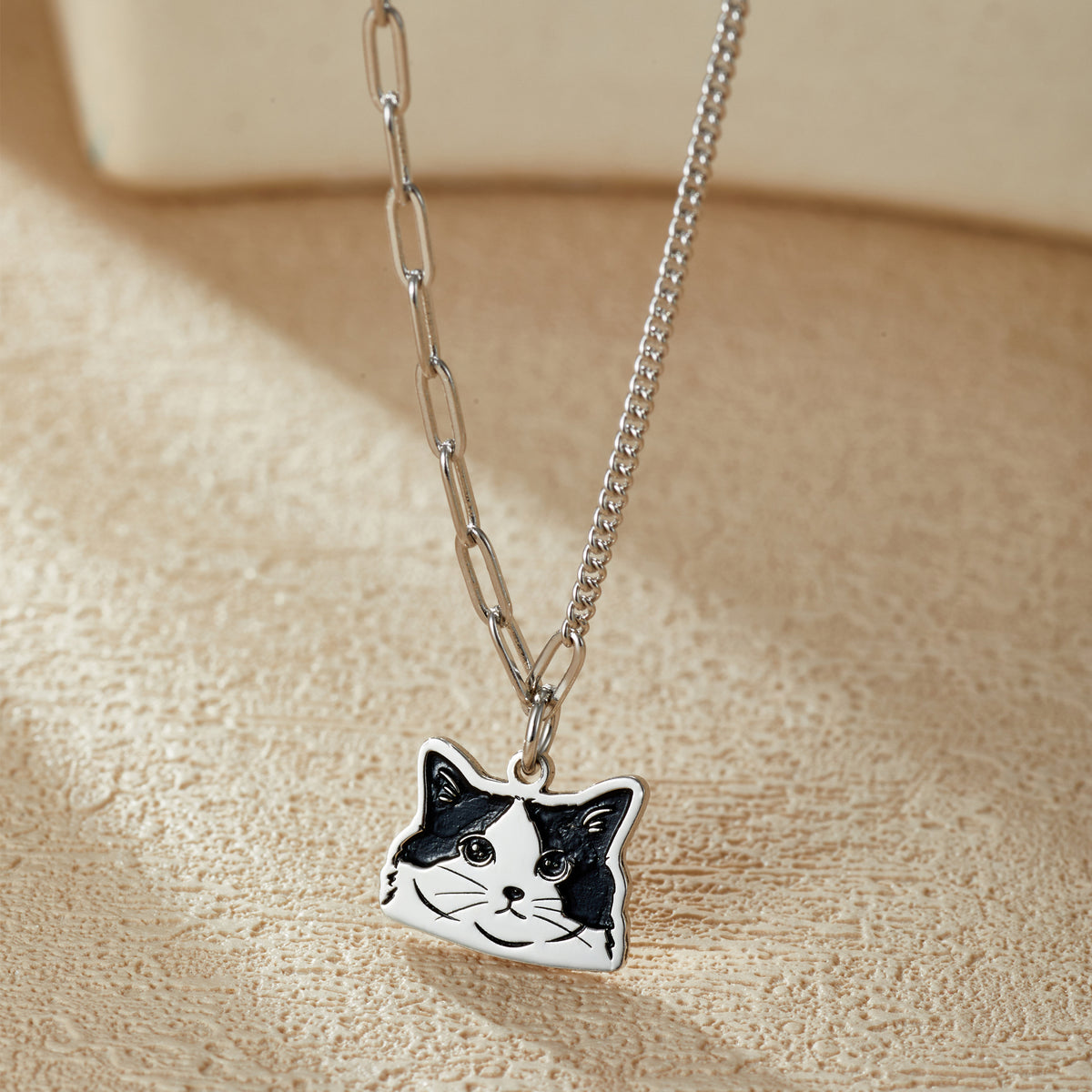 Custom Engraved Silver Necklace with Pet Portrait